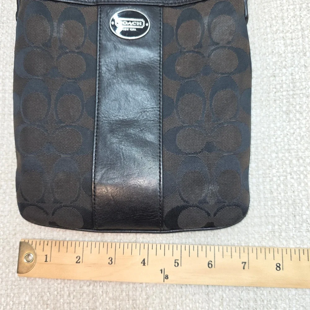 Coach Signature C Black Jacquard Leather Trim Crossbody Bag Messenger